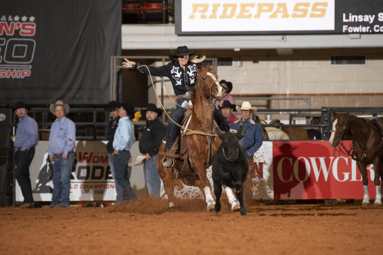 WRWC Commissioner Linsay Sumpter competes in breakaway roping.