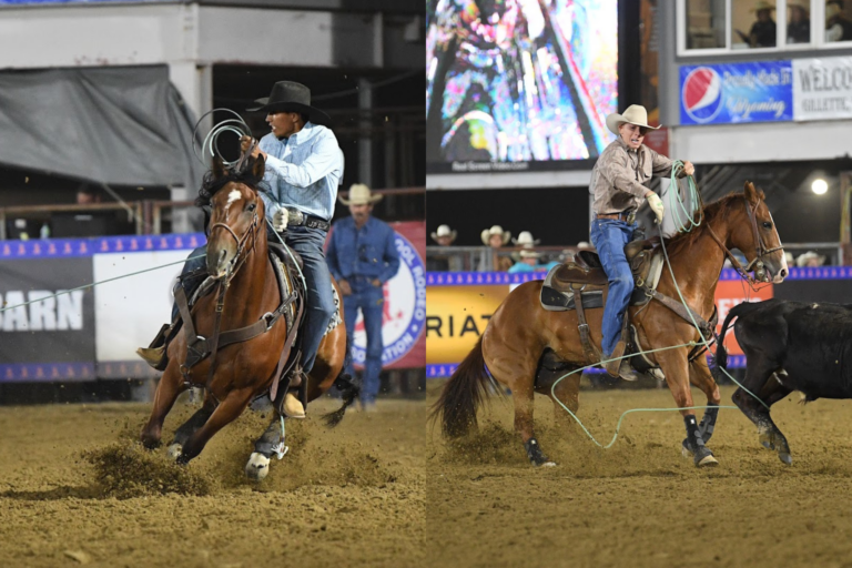 James Arviso and Cashton Weidenbener at National High School Finals Rodeo Team Roping