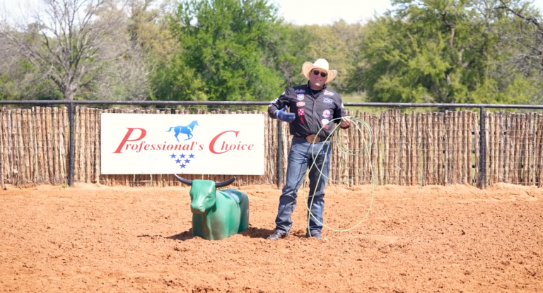 team roper Coleman Proctor demonstrates a drill on the dummy